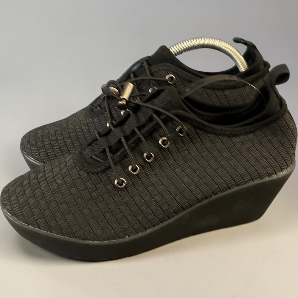 Steven by Steve Madden Base Black Woven Wedge Bungee Lace Sneakers Womens 8.5 - Picture 12 of 14